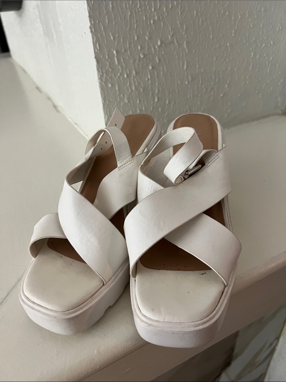MIA White Crisscross Platform Sandals